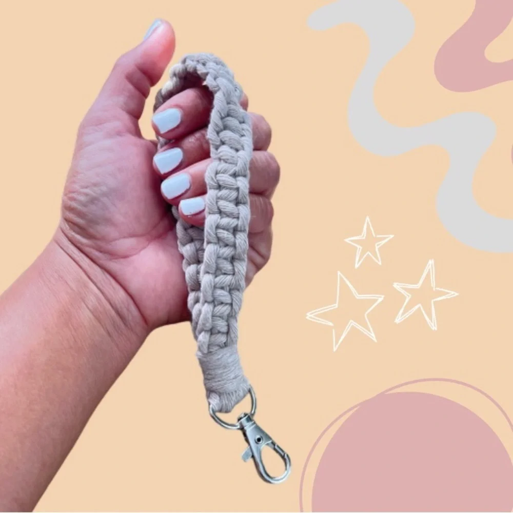 Boho Handcrafted Macrame Wristlet Latte color Keychain